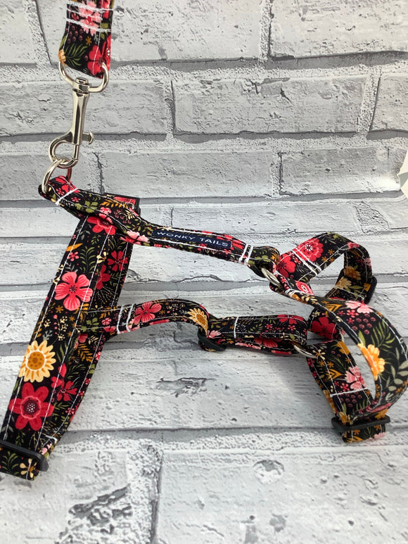 Wild Flowers Black Pet Harness